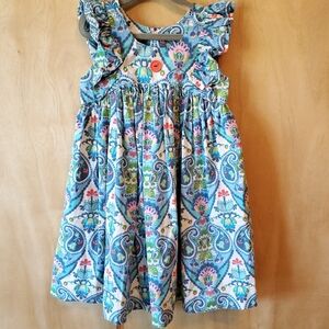 ELEANOR ROSE Lacey Blue Paisley Ruffle Dress Girls Size 5/6
